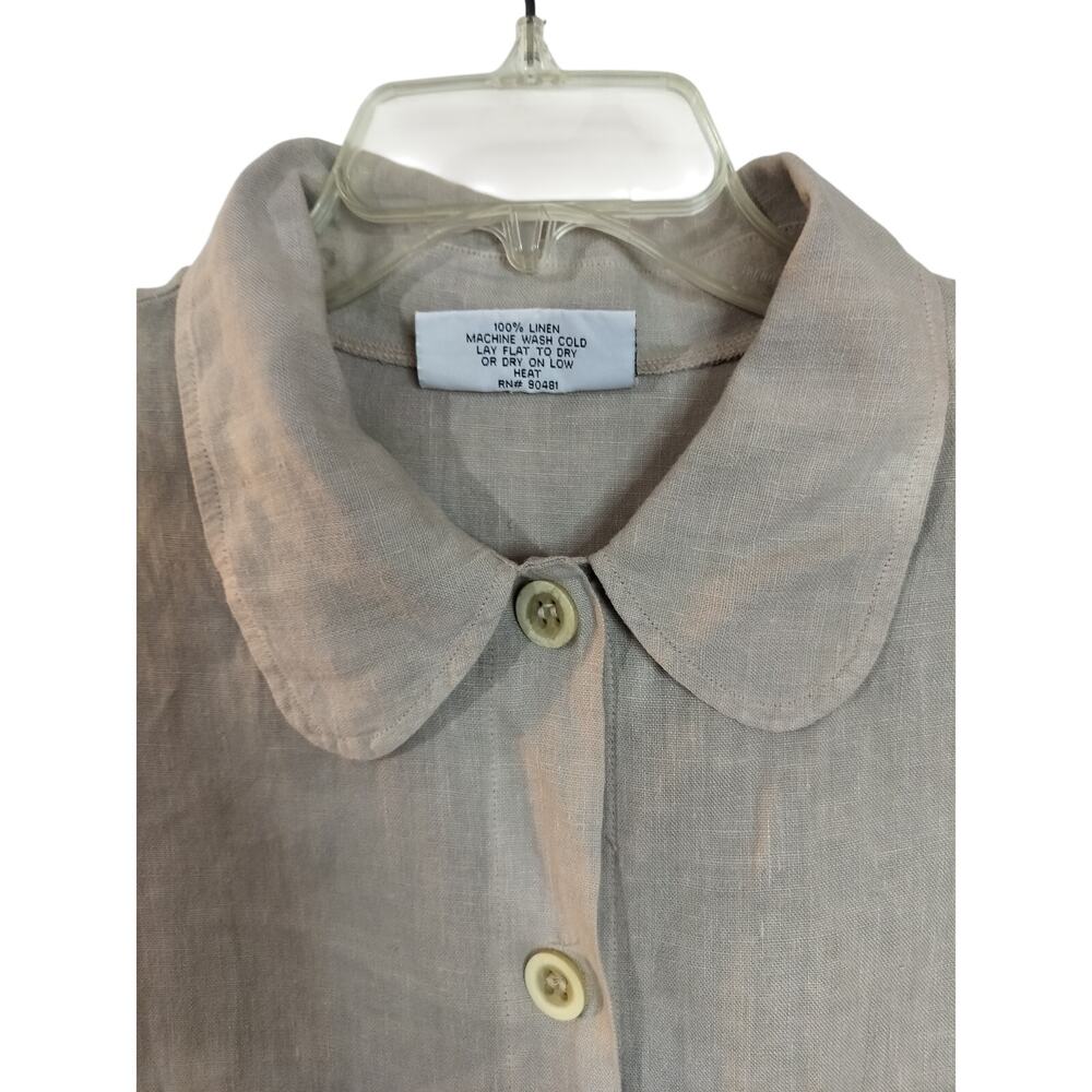 3829) Aly Wear Tan Linen Collared Button Up Lagenlook Long Sleeve Tunic Top 2X - Picture 5 of 9